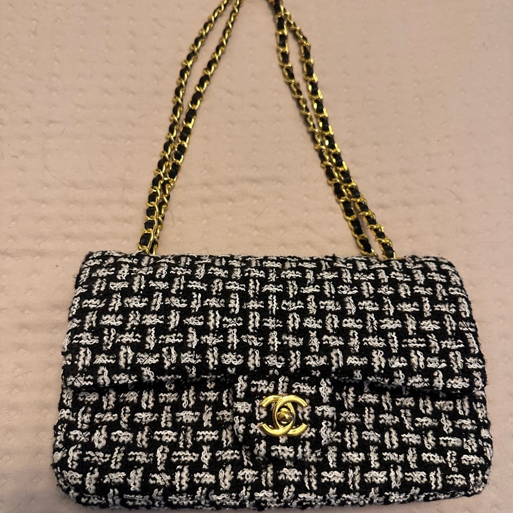 Black and White Tweed Shoulder Bag